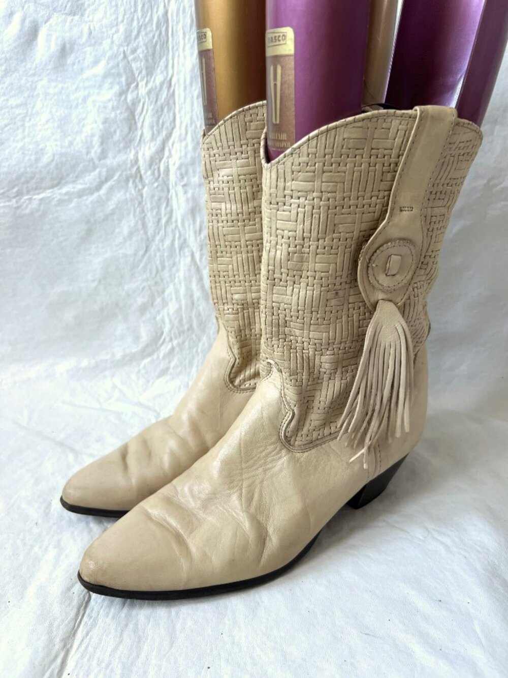 Vintage western boots Laredo cream leather basket weave womens 10 almond toe - Picture 3 of 15